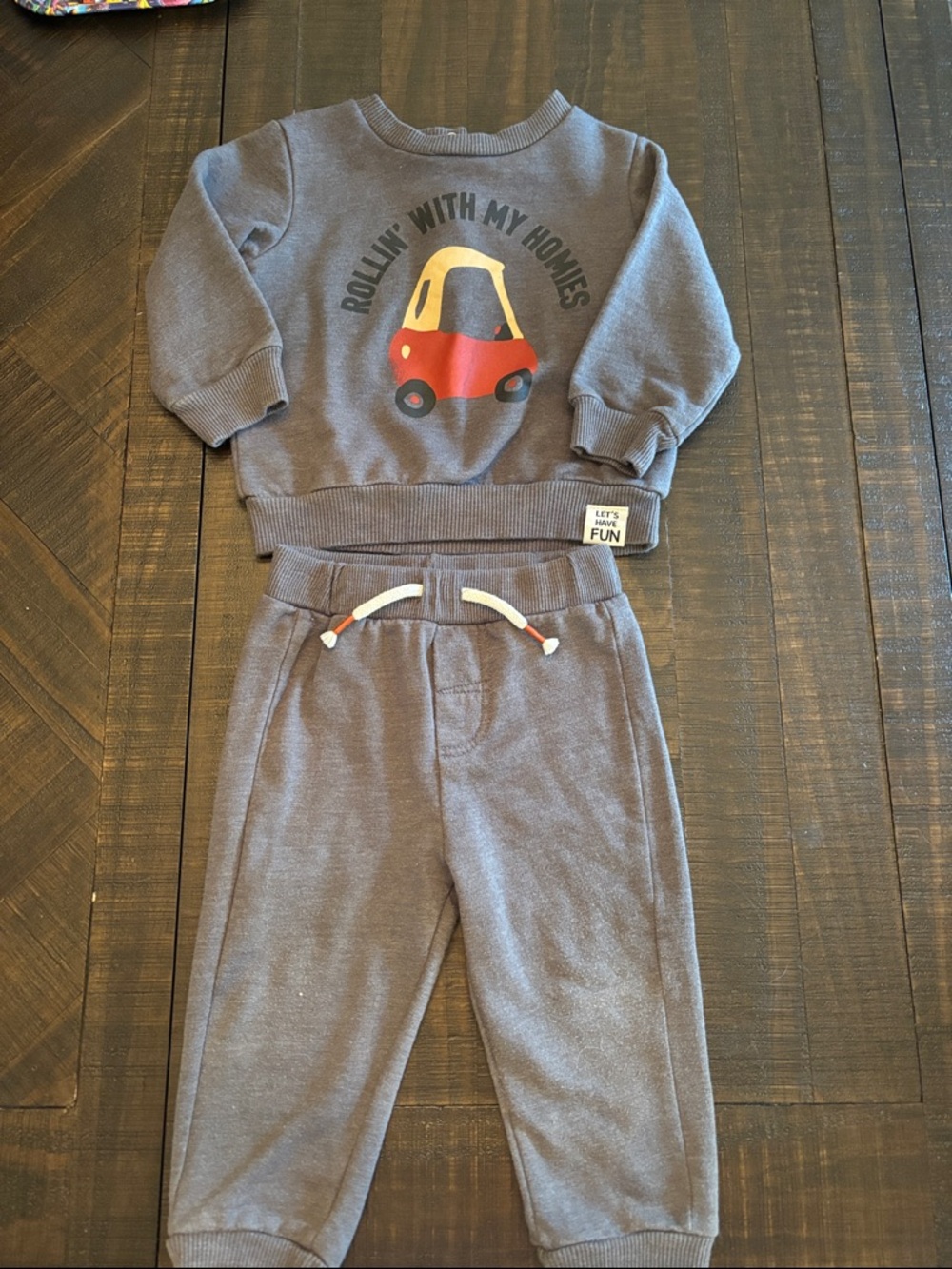 Kids Gray Sweatpants & Sweatshirt Set with Red Car Graphic